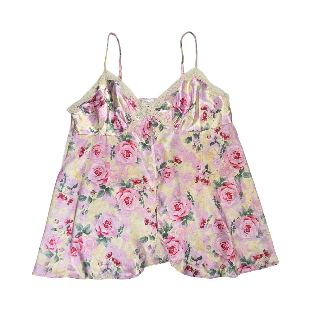 Secret Treasures Fairy Satin Cami Lace Trim Sleepwear Tank Top 3X Pink Floral